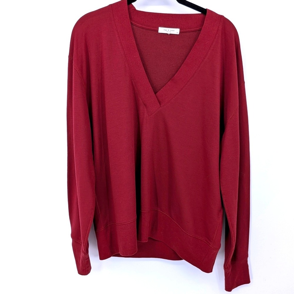 Rag & Bone V-Neck Top Women Small Red Modal Cotton Blend Pullover Casual Office